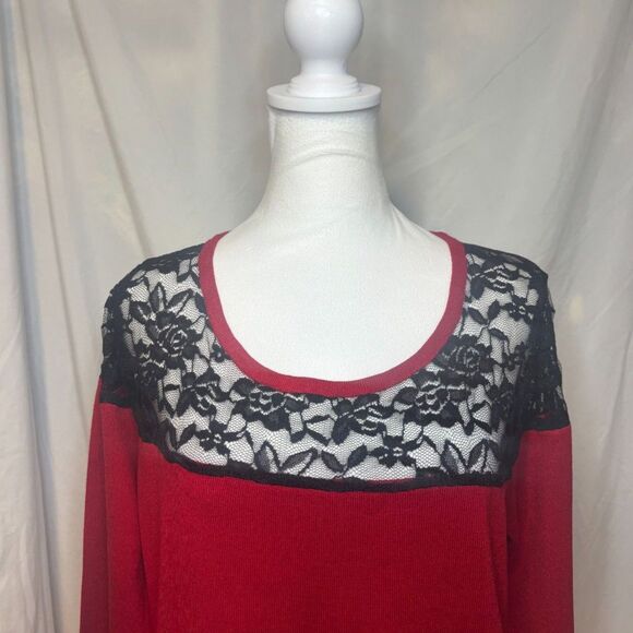 Torrid Lace Red Pullover Sweater Scoop Neck Stylish Womens Blouse New - Picture 3 of 7